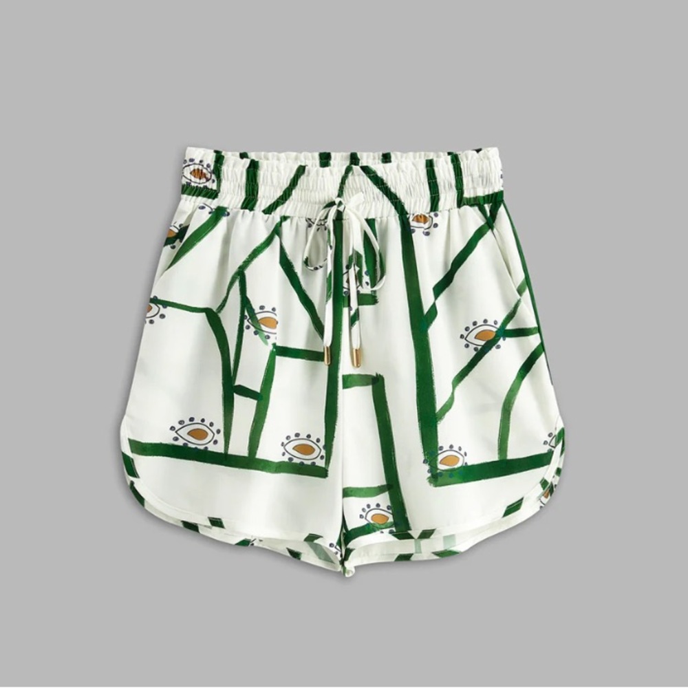 Green and White Patterned Shirt and Shorts Set - Picture 4 of 9